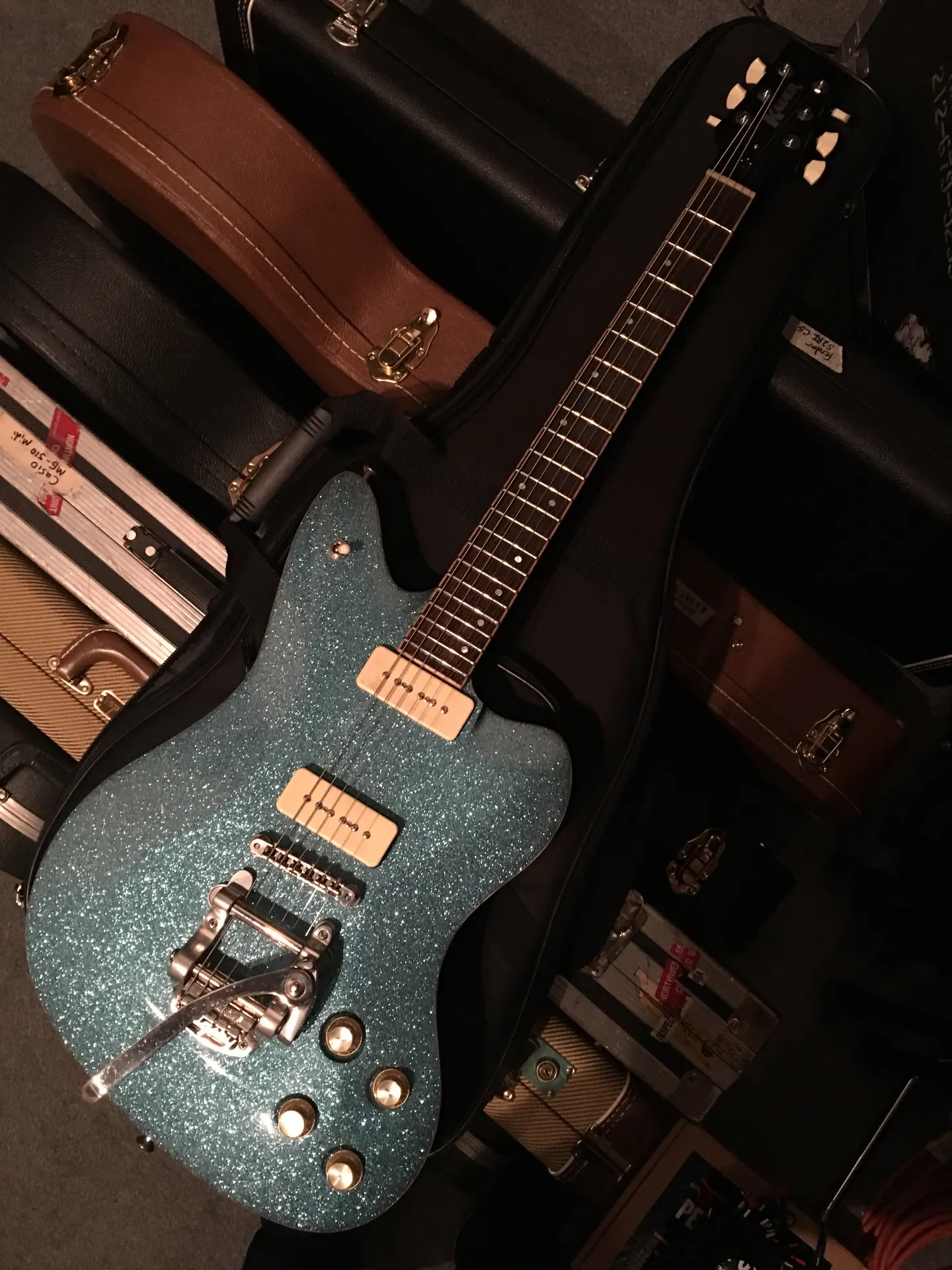 Blue-sparkle 2012 Kauer Daylighter Semi-Hollow with a Bigsby